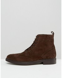 dunkelbraune Brogue Stiefel aus Wildleder von Asos