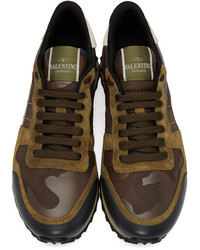 dunkelbraune Camouflage Leder niedrige Sneakers von Valentino