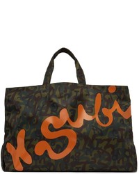 dunkelbraune Camouflage Shopper Tasche aus Segeltuch