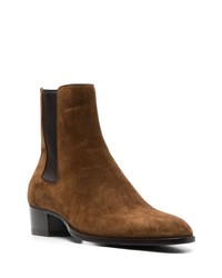 dunkelbraune Chelsea Boots aus Wildleder von Saint Laurent