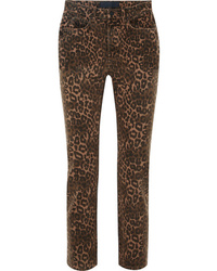 dunkelbraune enge Jeans mit Leopardenmuster