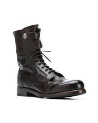 dunkelbraune flache Stiefel mit einer Schnürung aus Leder von Alberto Fasciani