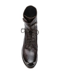 dunkelbraune flache Stiefel mit einer Schnürung aus Leder von Alberto Fasciani