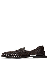 dunkelbraune geflochtene Leder Slipper von Ralph Lauren Purple Label