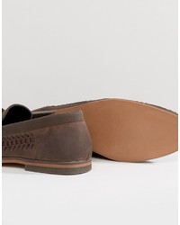 dunkelbraune geflochtene Leder Slipper von Asos