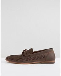 dunkelbraune geflochtene Leder Slipper von Asos