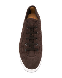 dunkelbraune geflochtene Wildleder niedrige Sneakers von Santoni