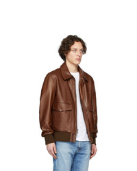 dunkelbraune Harrington-Jacke aus Leder von Schott