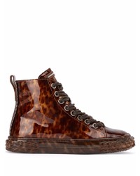 dunkelbraune hohe Sneakers aus Leder mit Leopardenmuster