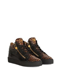 dunkelbraune hohe Sneakers aus Leder mit Schlangenmuster von Giuseppe Zanotti