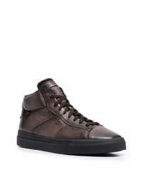 dunkelbraune hohe Sneakers aus Leder von Santoni