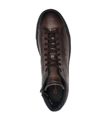 dunkelbraune hohe Sneakers aus Leder von Santoni