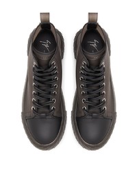 dunkelbraune hohe Sneakers aus Leder von Giuseppe Zanotti
