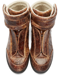 dunkelbraune hohe Sneakers aus Leder von Maison Margiela