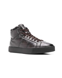 dunkelbraune hohe Sneakers aus Leder von Santoni