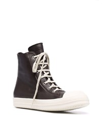 dunkelbraune hohe Sneakers aus Leder von Rick Owens