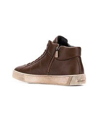 dunkelbraune hohe Sneakers aus Leder von Santoni