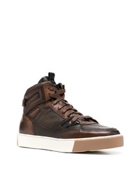 dunkelbraune hohe Sneakers aus Leder von Santoni