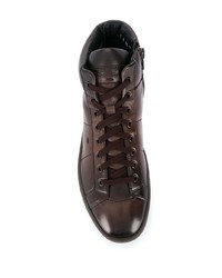 dunkelbraune hohe Sneakers aus Leder von Santoni