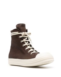 dunkelbraune hohe Sneakers aus Leder von Rick Owens