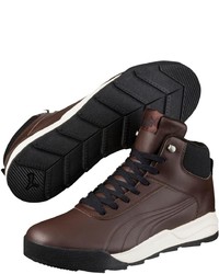 dunkelbraune hohe Sneakers aus Leder von Puma