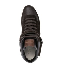 dunkelbraune hohe Sneakers aus Leder von Tom Ford