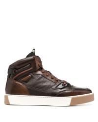 dunkelbraune hohe Sneakers aus Leder von Santoni