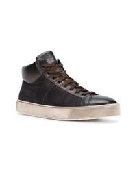 dunkelbraune hohe Sneakers aus Leder von Santoni