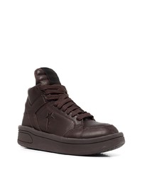 dunkelbraune hohe Sneakers aus Leder von Rick Owens DRKSHDW