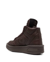 dunkelbraune hohe Sneakers aus Leder von Rick Owens DRKSHDW