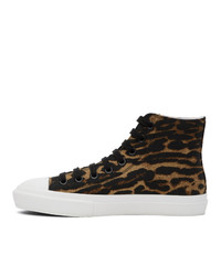 dunkelbraune hohe Sneakers aus Segeltuch mit Leopardenmuster von Burberry