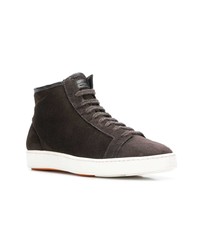 dunkelbraune hohe Sneakers aus Wildleder von Santoni