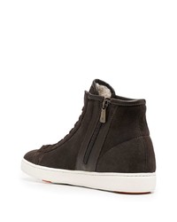 dunkelbraune hohe Sneakers aus Wildleder von Santoni