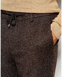 dunkelbraune Hose mit Fischgrätenmuster von Asos