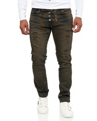 dunkelbraune Jeans mit Destroyed-Effekten von KINGZ
