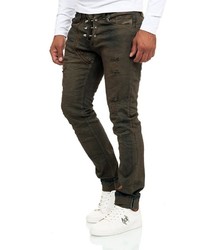 dunkelbraune Jeans mit Destroyed-Effekten von KINGZ