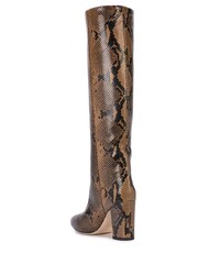dunkelbraune kniehohe Stiefel aus Leder mit Schlangenmuster von Paris Texas