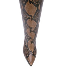 dunkelbraune kniehohe Stiefel aus Leder mit Schlangenmuster von Paris Texas