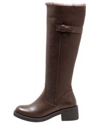 dunkelbraune kniehohe Stiefel aus Leder von Anna Field