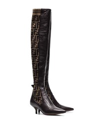 dunkelbraune kniehohe Stiefel aus Leder von Fendi