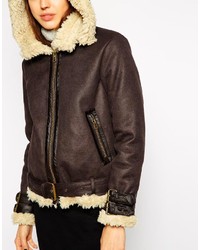 dunkelbraune Lammfelljacke von Asos