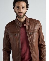 dunkelbraune Leder Bikerjacke von JCC