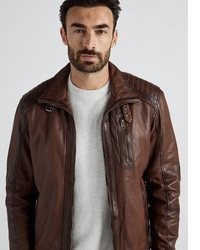 dunkelbraune Leder Bikerjacke von JCC