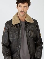 dunkelbraune Leder Bikerjacke von Mustang
