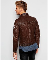 dunkelbraune Leder Bikerjacke von Pepe Jeans