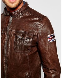 dunkelbraune Leder Bikerjacke von Pepe Jeans