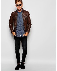 dunkelbraune Leder Bikerjacke von Pepe Jeans