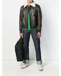 dunkelbraune Leder Bomberjacke von Belstaff