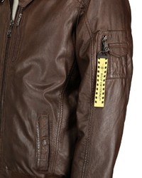 dunkelbraune Leder Bomberjacke von TOP GUN