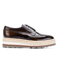 dunkelbraune Leder Derby Schuhe von Prada